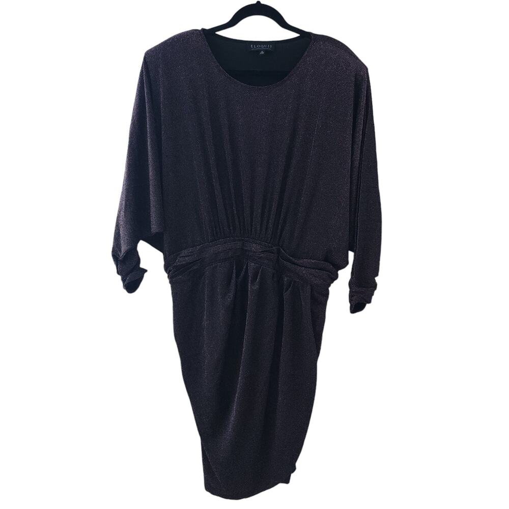 Eloquii Dress 20 Plus Size Black Metallic Sparkly Batwing Stretch Draped Mini